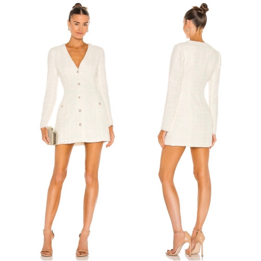 Sau Lee Audrey Tweed Mini Long Sleeve Dress
Size US 4 NWOT Ivory Revolve